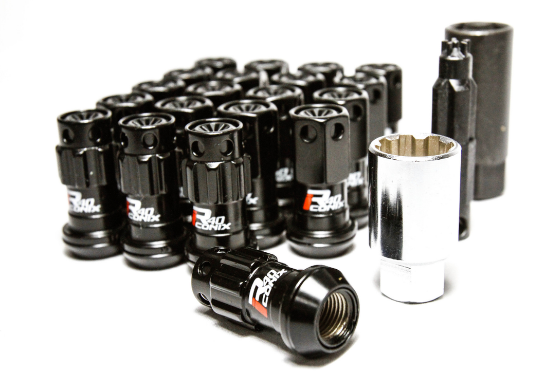 Project Kics R40 iCONiX Black Lug Nuts w/ Black Plastic Caps - 16 Lugs + 4 Locks