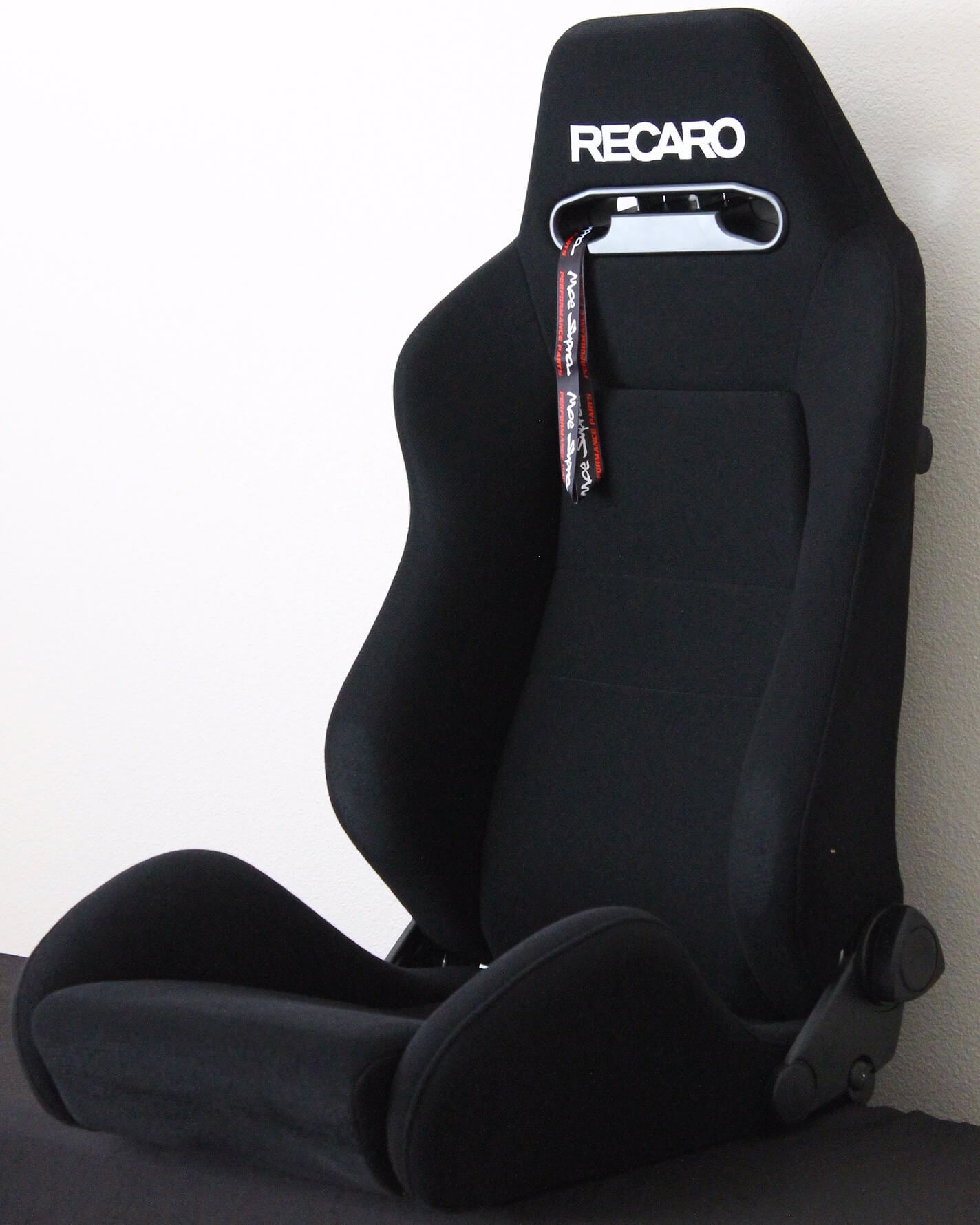 Recaro Speed Seat w/ Subhole - Black Avus Cloth, White Logo - Universa –  Moe Supra Performance Parts